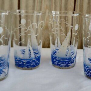 vintage sailboat drinking glasses set of 4 mid century